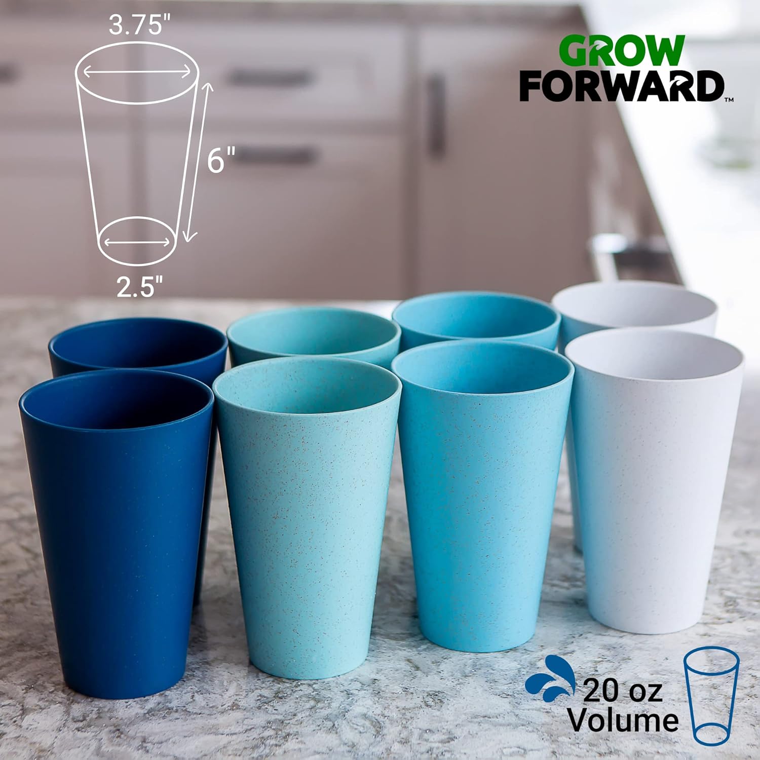  | Grow Forward Premium Wheat Straw Cups - 20 oz Eco Friendly Alternative to Plastic Drinking Cups - Set of 8 Unbreakable Cups for Kitchen - Wheat Plastic Cups Reusable Dishwasher Safe Drinking Glasses: Tumblers & Water Glasses