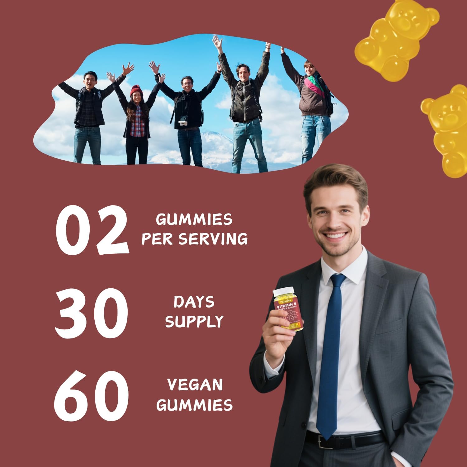 Vitamin B Complex Gummies with Vitamin C, Choline & Zinc - Support Energy, Metabolism & Immune Support - Tasty Mango Flavor - Vegan, Gluten-Free, 120 Count