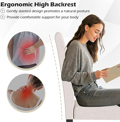 Miniatura 7 de COSTWAY Juego de 4 sillas de comedor, sillas laterales de cocina tapizadas de tela sin brazos con patas de madera de goma, asiento acolchado y