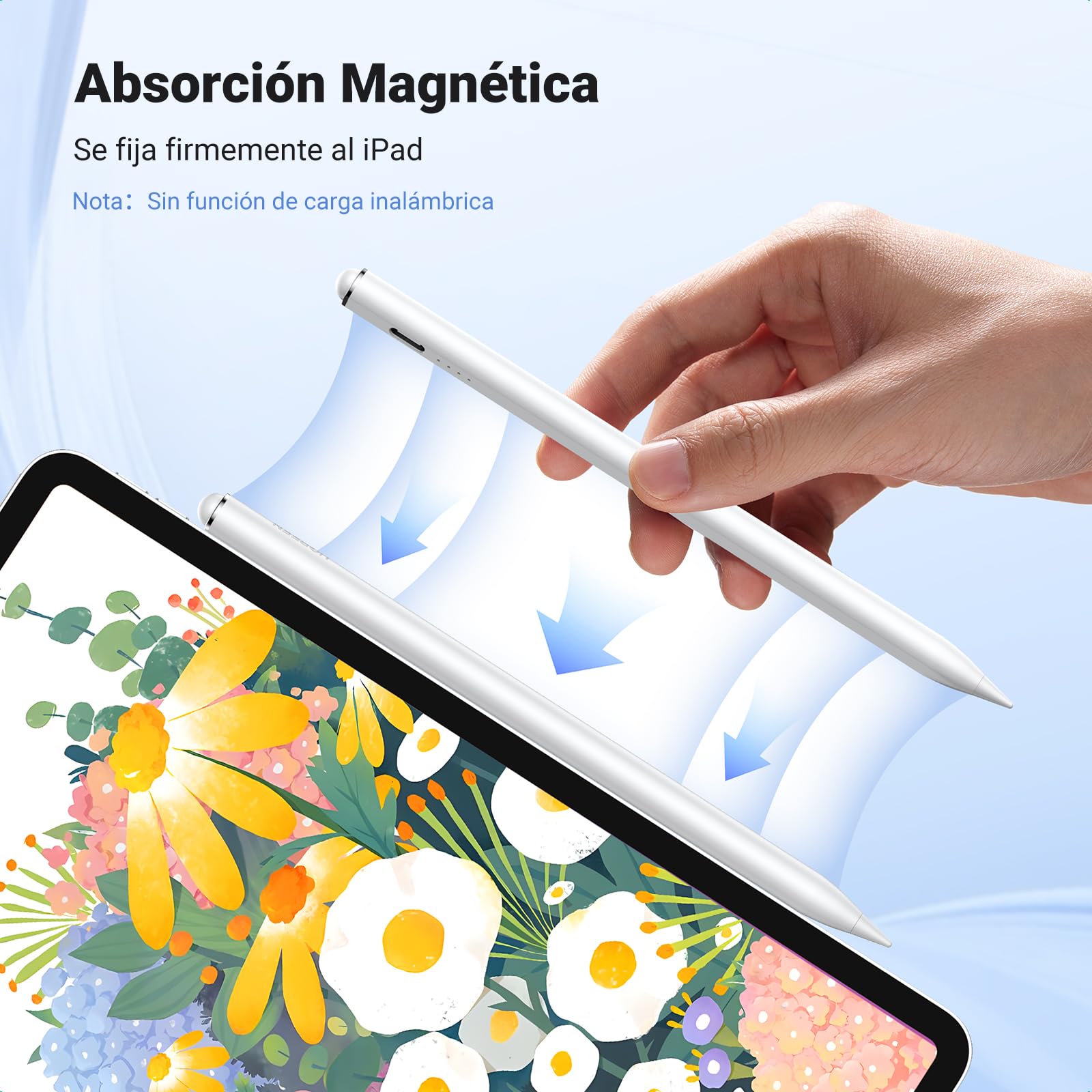UGREEN Lápiz Magnético para iPad con 3 Puntas de Repuesto, Rechazo de Palma y Pencil Sensible a La Inclinación Compatible con Pro 12.9/11" 2018-2022/ Air 4/5/10/ Mini 6