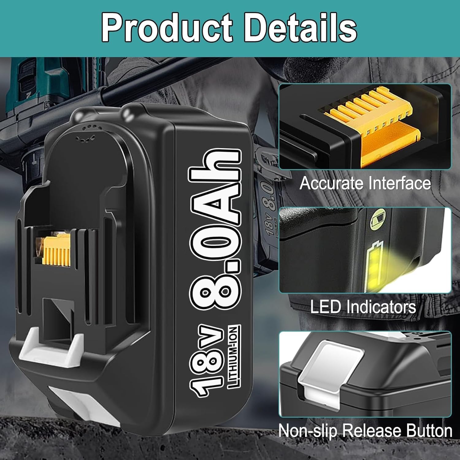 6 Stück 8000mAh Ersatzakku für Makita Akku18V BL1860B mit LED Indikator | BL1850B BL1850 BL1840 BL1830 BL1860 BL1835 BL1845 BL1820B, Kompatibel mit Elektrowerkzeugen mit LED Indikator