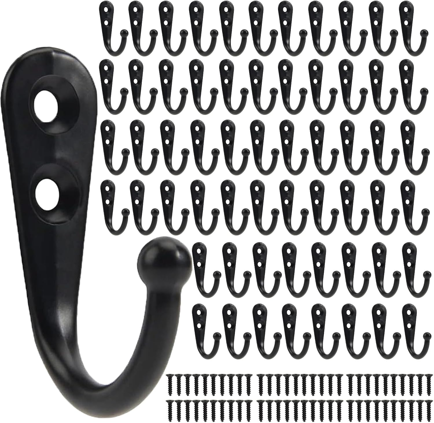 POZEAN 60 Pack Wall Hooks for Hanging, Heavy Duty Small Coat Hooks Wall Mounted for Living Room, Bathroom, Kitchen, Bedroom for Key, Cup, Bag, Hat, Scarf, and More (Black)