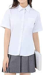 [Sharphon] 女子 スクールシャツ 長袖/半袖 角襟 レディース 無地 綿 シャツ トップス ポケット付