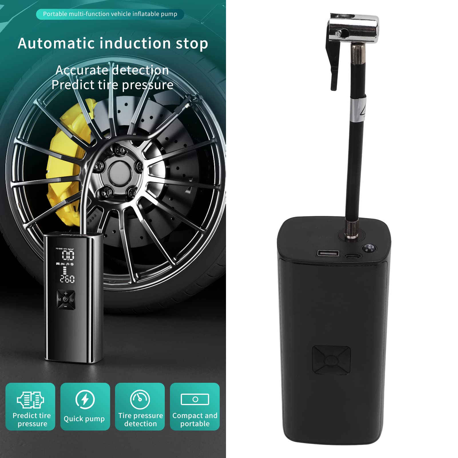 Aramox Inflador de Neumáticos Digital Eléctrico, Material ABS, Presión de 150 PSI, Bomba Portátil para Coches y Bicicletas