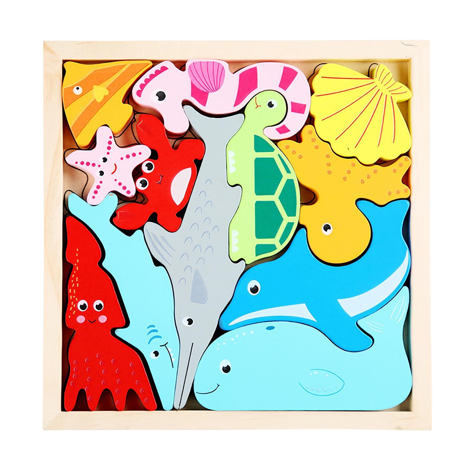 12 Pcs Vintage Ocean Creatures Wooden Jigsaw Set – Marine Life Desktop Display and Home Decor – Collectible Wooden Puzzle Ornament for Adults