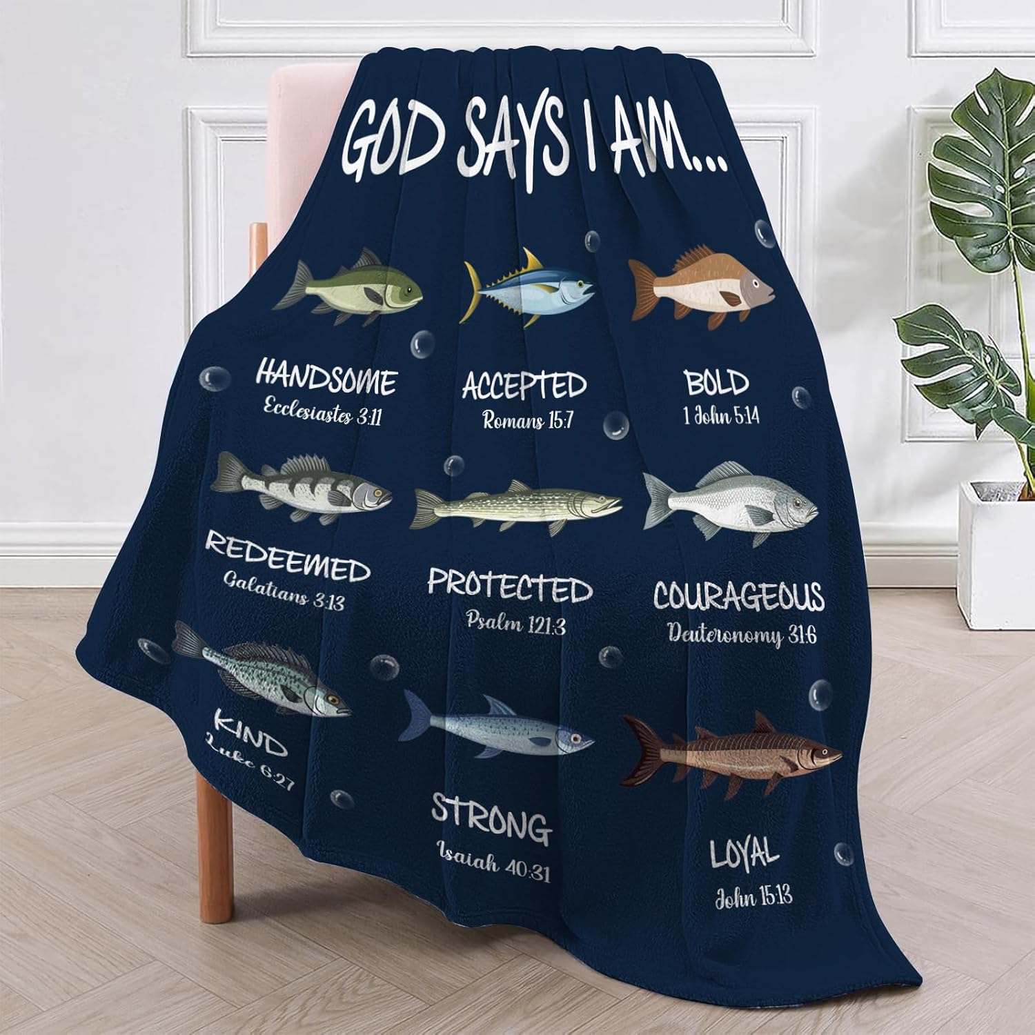CIUGOIG Christian Fishing Gifts for Men, God Says i Am Fish Blanket 50"x60", Religious Birthday Gifts for Fishing Bible Verse Blanket, Fisherman Gifts, Christian Fishing Blankets - Image 2