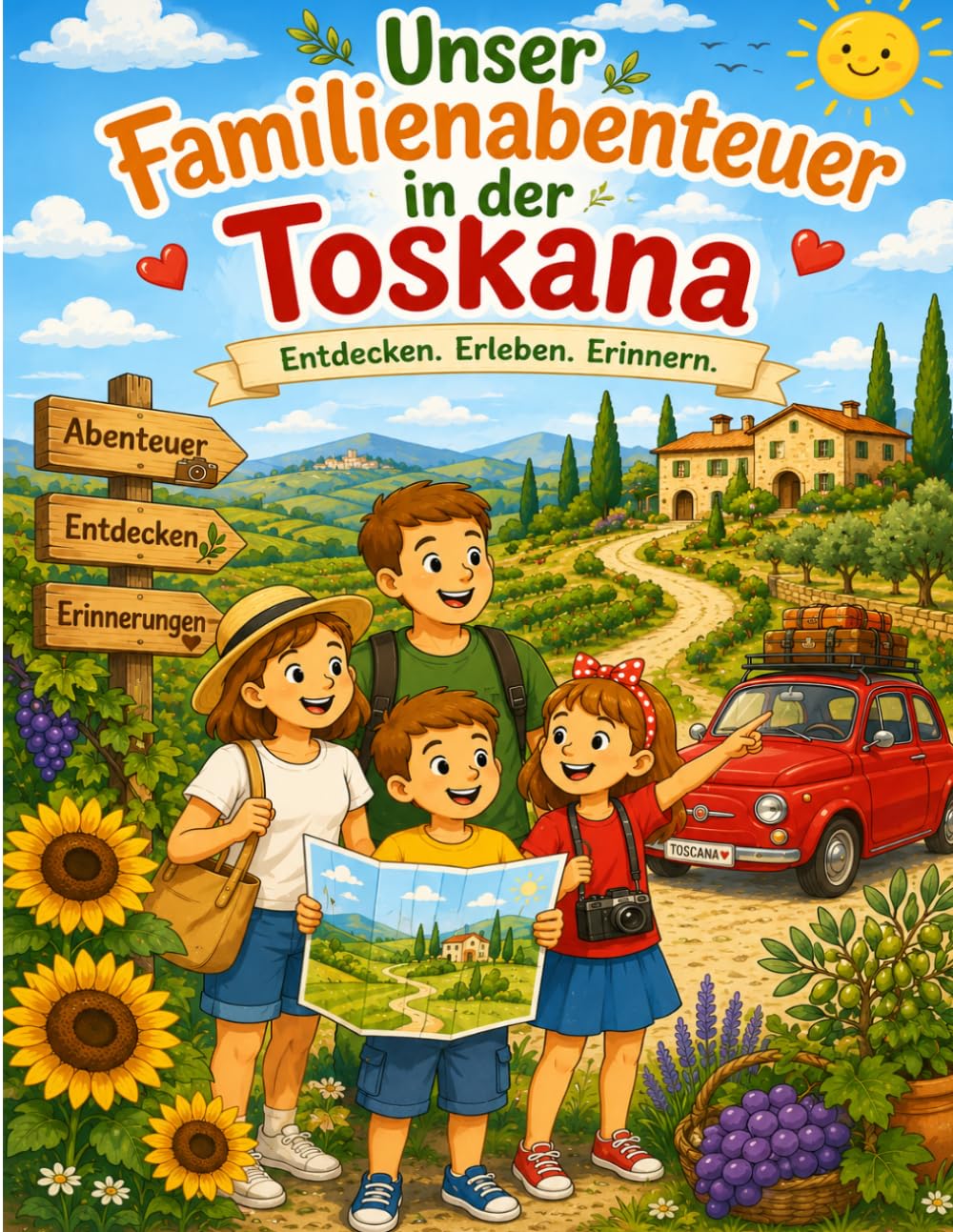 Ferien in der Toskana – Malbuch für Kinder: Sonnenblumen, Pisa, Siena, Florenz und italienische Ferienabenteuer zum Ausmalen