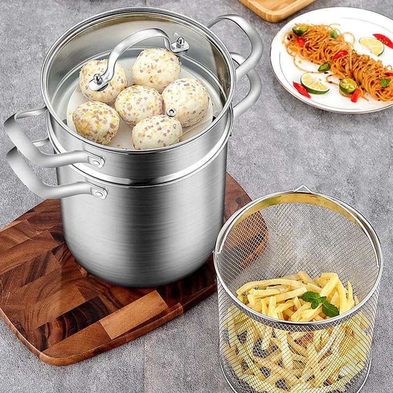 Marmite à pâtes inox 5l cuiseur vapeur asperges et friteuse spaghetti