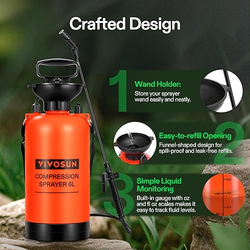 Miniatura 42 de Pulverizador de mano VIVOSUN para jardines y césped de 0,8 – 2,0 galones con válvula de seguridad de presión y correa de hombro graduable Naranja
