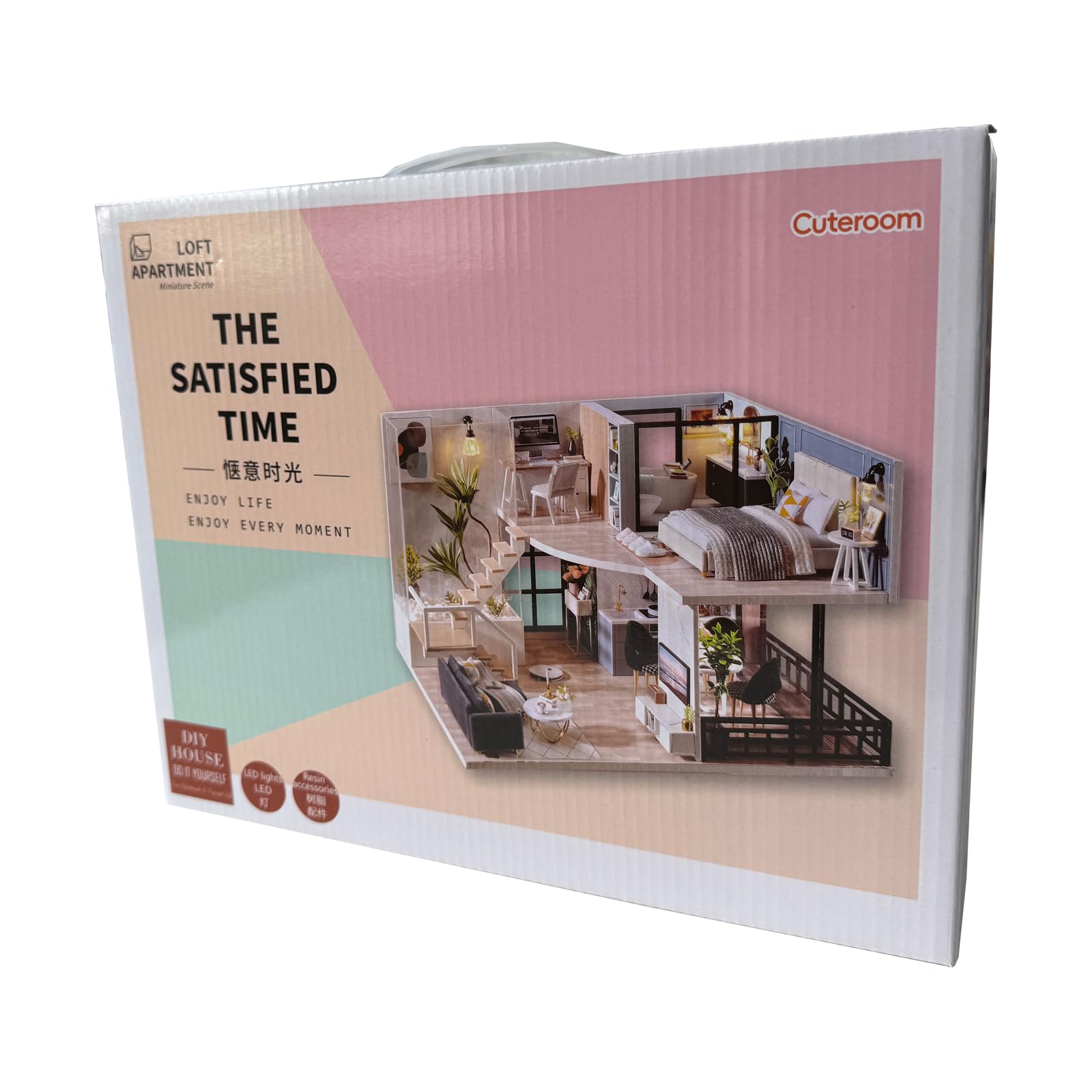 Kit de casa de muñecas en miniatura con muebles, kit de casa de muñecas de madera con luces LED (L032) 7