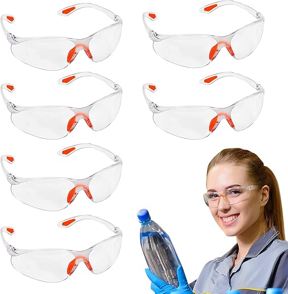 Nuqin 6Pcs PC Transparent Safety Glasses for Work Scratch Resistant