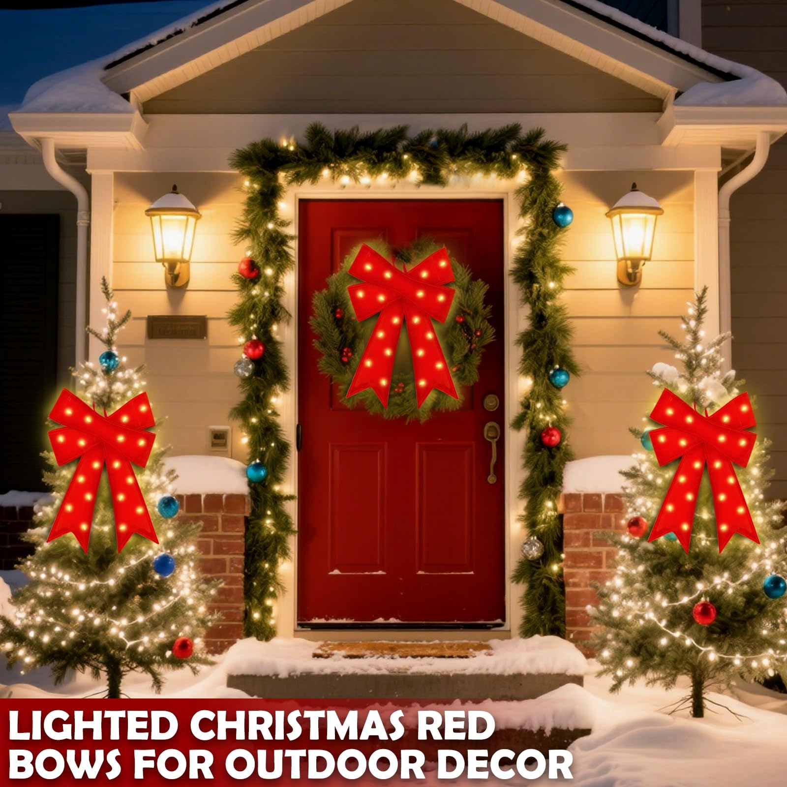 3 Stück 61 x 35,6 cm Prelit rote Weihnachtsschleifen mit 20 LED-Lichtern und Fernbedienung-Timer, 8 Modi, batteriebetrieben, große Samt-Weihnachtsschleifen für Kränze, Girlanden, Baumspitze