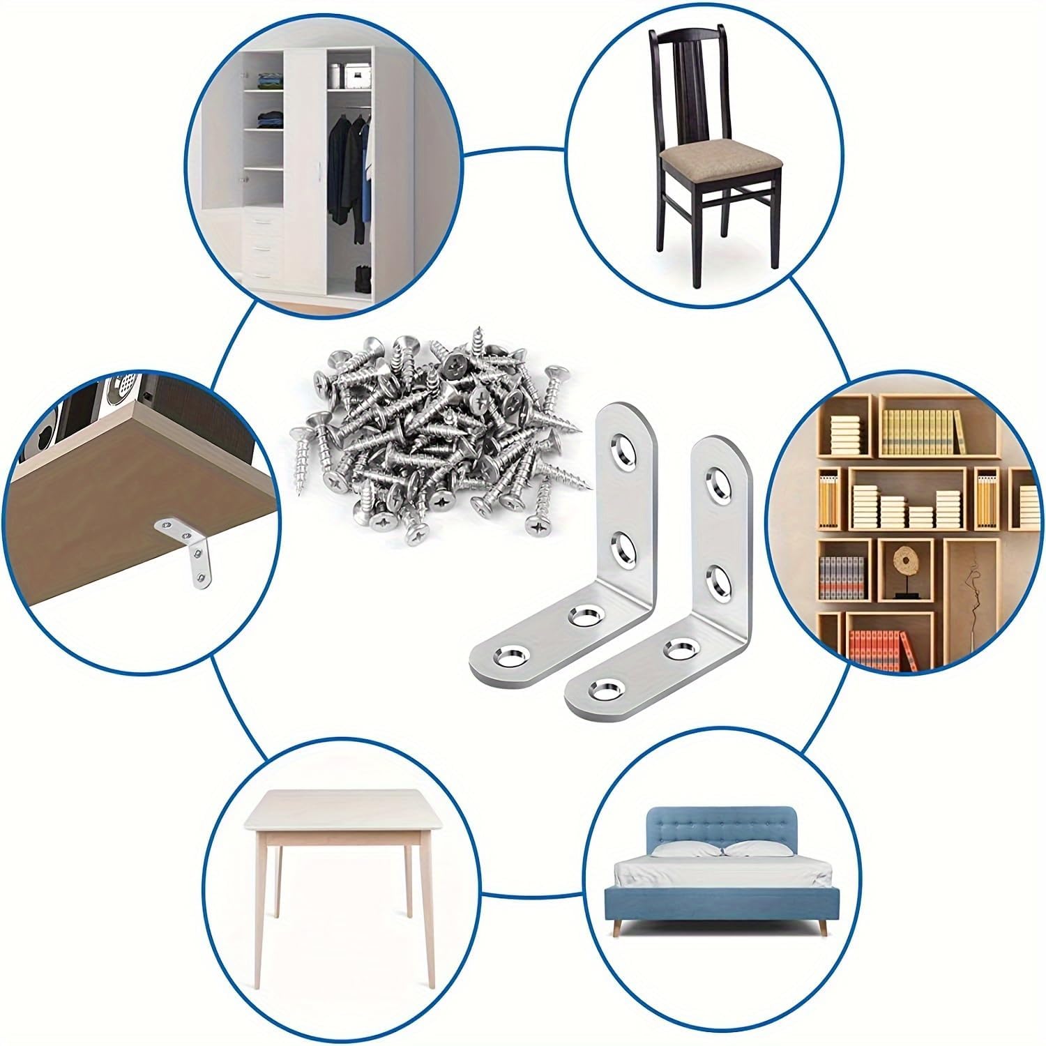 10PCS 90 Degree Angle Corner Brackets Corner Brace Fastener Wall Brackets Hanger for Shelves, Table, Chair