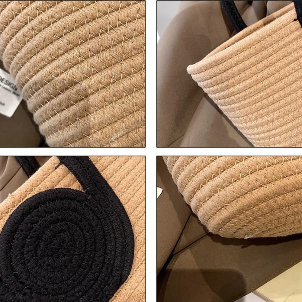 Bolso tejido para mujer, bolso de mano de cuerda de algodón vibrante, elegante, grande, para mujer, elegante bolso de mano y bolso de hombro