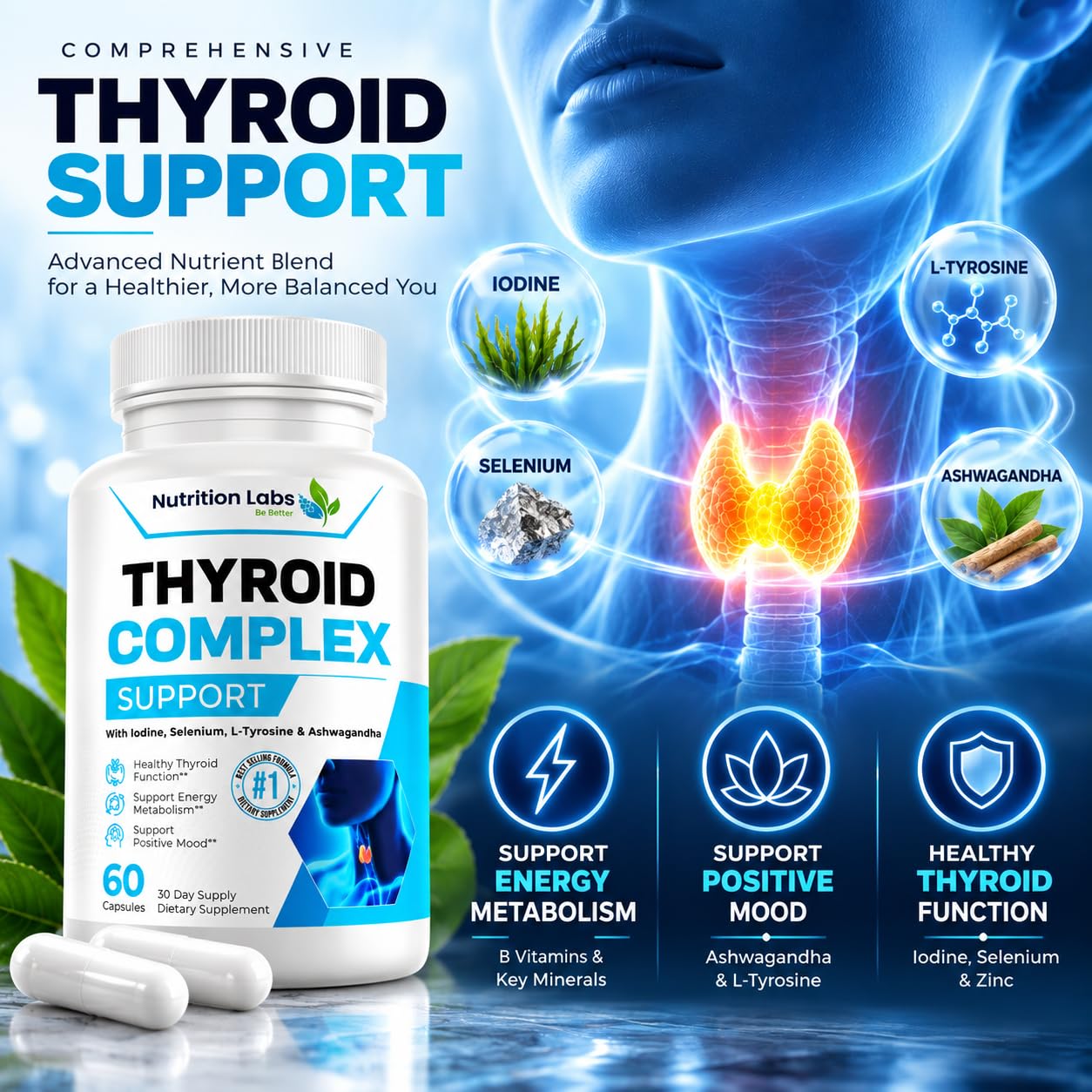 Thyroid Support Supplement for Women & Men, Zinc Iodine & Selenium Supplement | Supports healthy thyroid function, Energy production, Metabolism & daily wellness with essential nutrients. — Amazon image 2