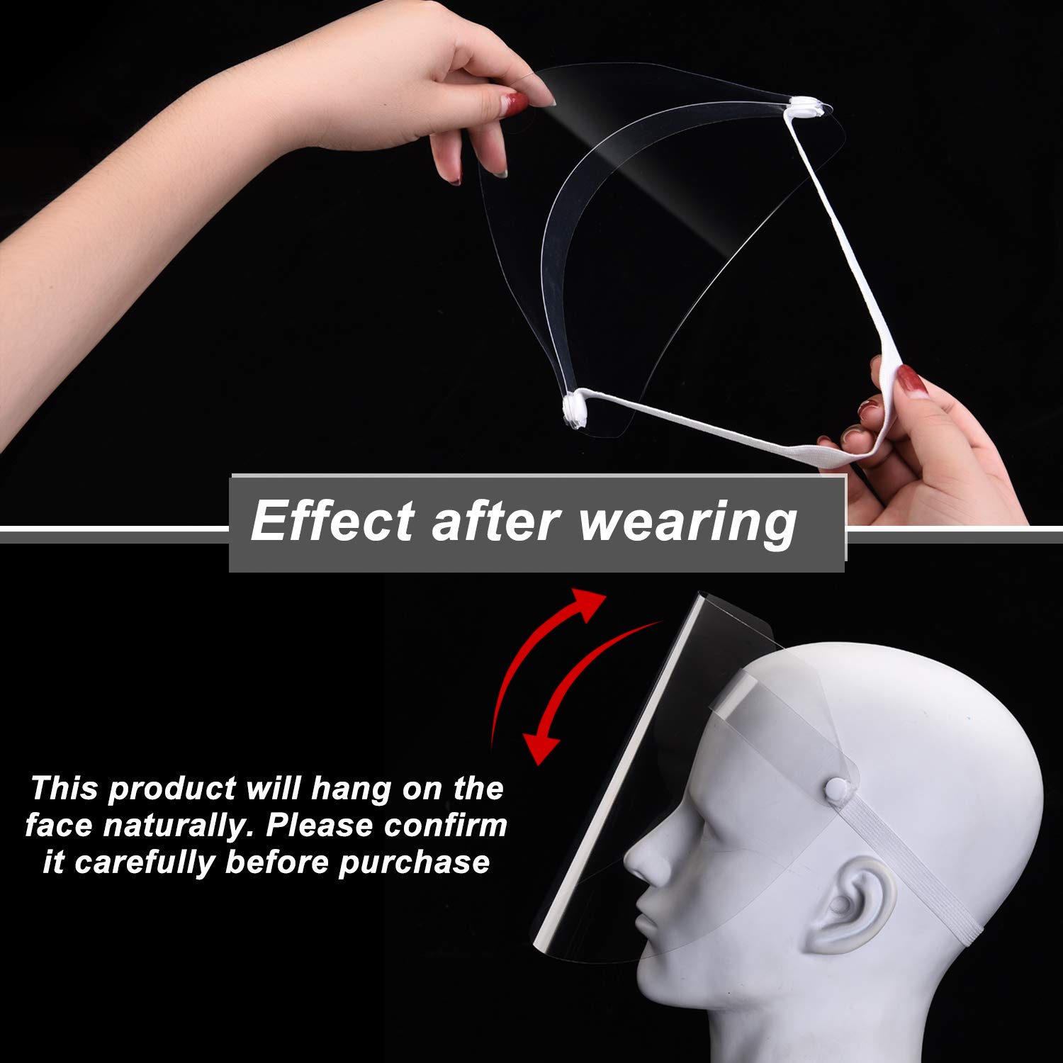 Clear Face Covering Shield Full Face Protective Cap Windproof Face Protective Visor for Men Women, Please Remove The Protective Film Before Use (10 Pieces)