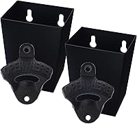 Vista 1 de Abridor de botellas de cerveza de hierro fundido negro montado en la pared con colector de tapas (paquete de 2)