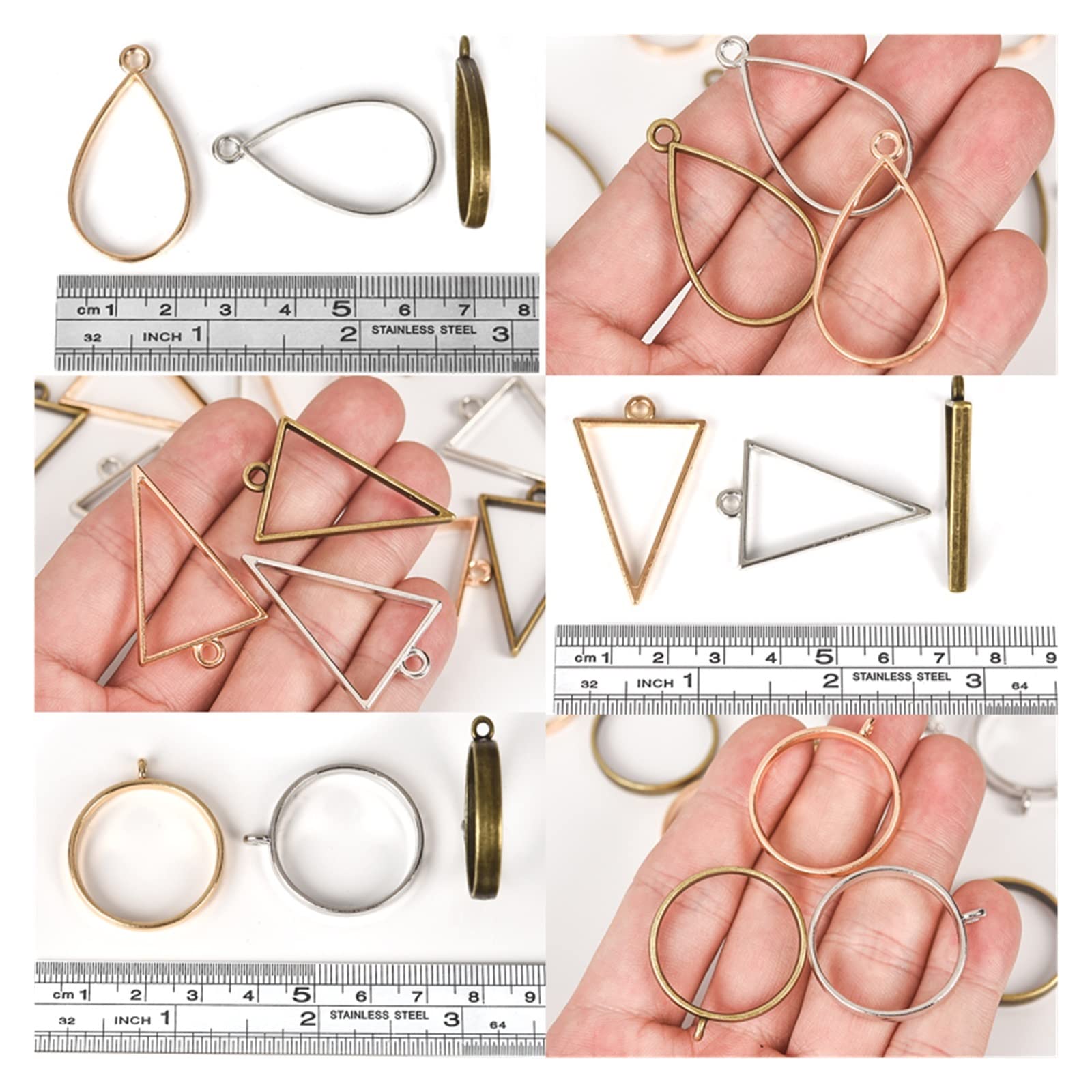 10 stks Open Leeg Frame Drop Ronde Driehoek Holle Hangers Instellen Diy Hars Sieraden Maken (Color : Drop 3, Size : 1
