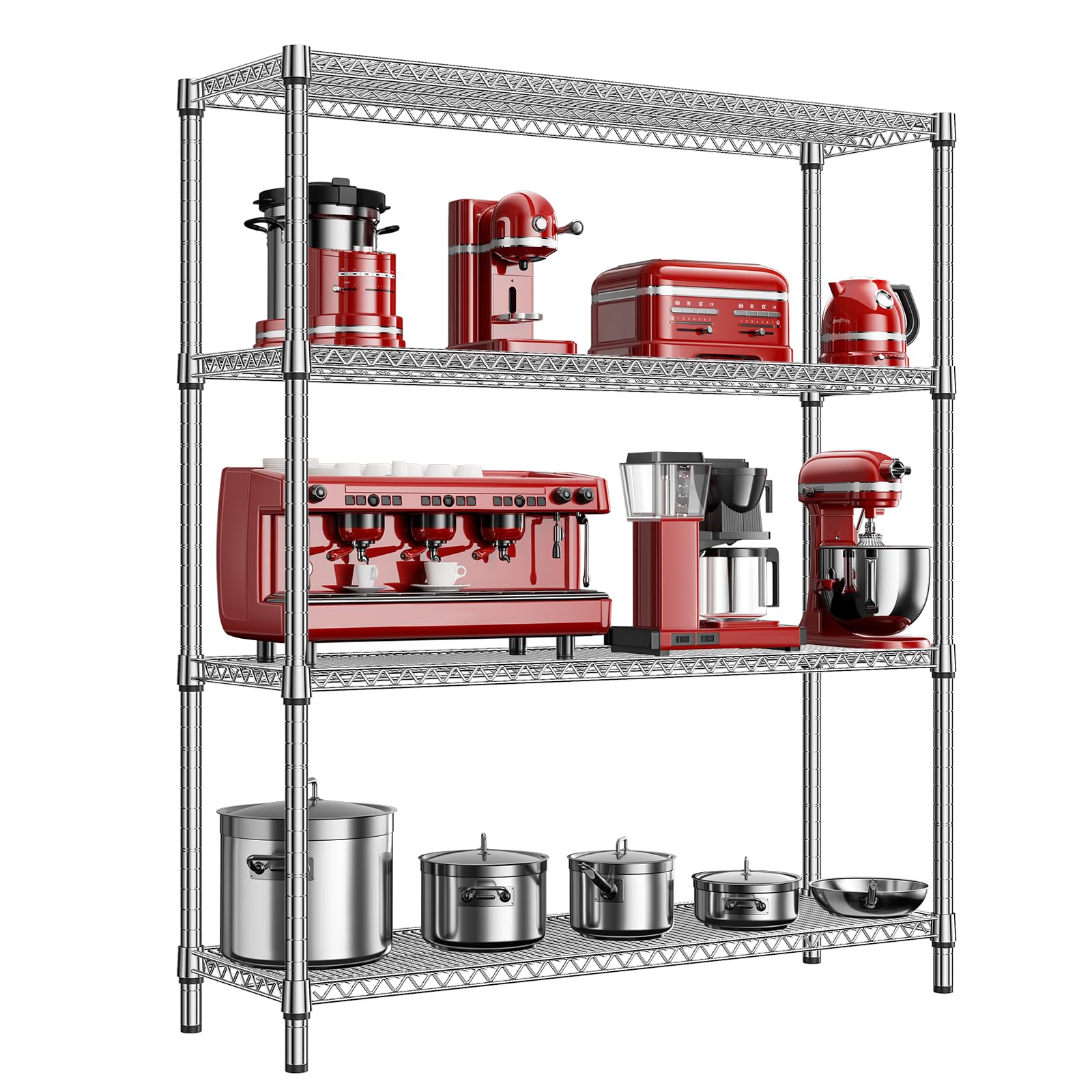 M MZG 2800 LBS 59" W 4 Tier Storage Shelves Rack Metal Wire Shelving Unit, Storage Standing Shelf Organizer for Laundry Bathroom Kitchen Pantry Garage Utility Room, Chrome 17.7" D x 59.1" W x 70.4" H