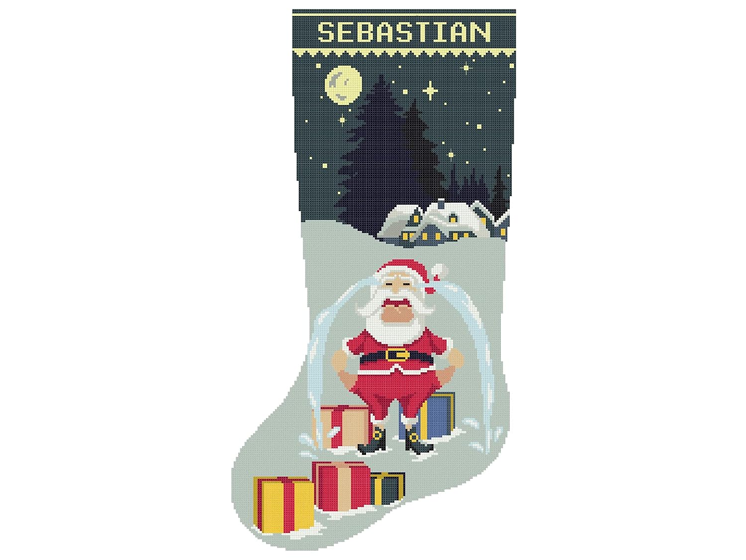 Cross Stitch Pattern Christmas Stocking PDF, Personalized Modern Counted Easy Funny Santa Claus Ornament for Beginners DIY, Printable Cute Cross Stitch Chart, Materials are NOT Included!