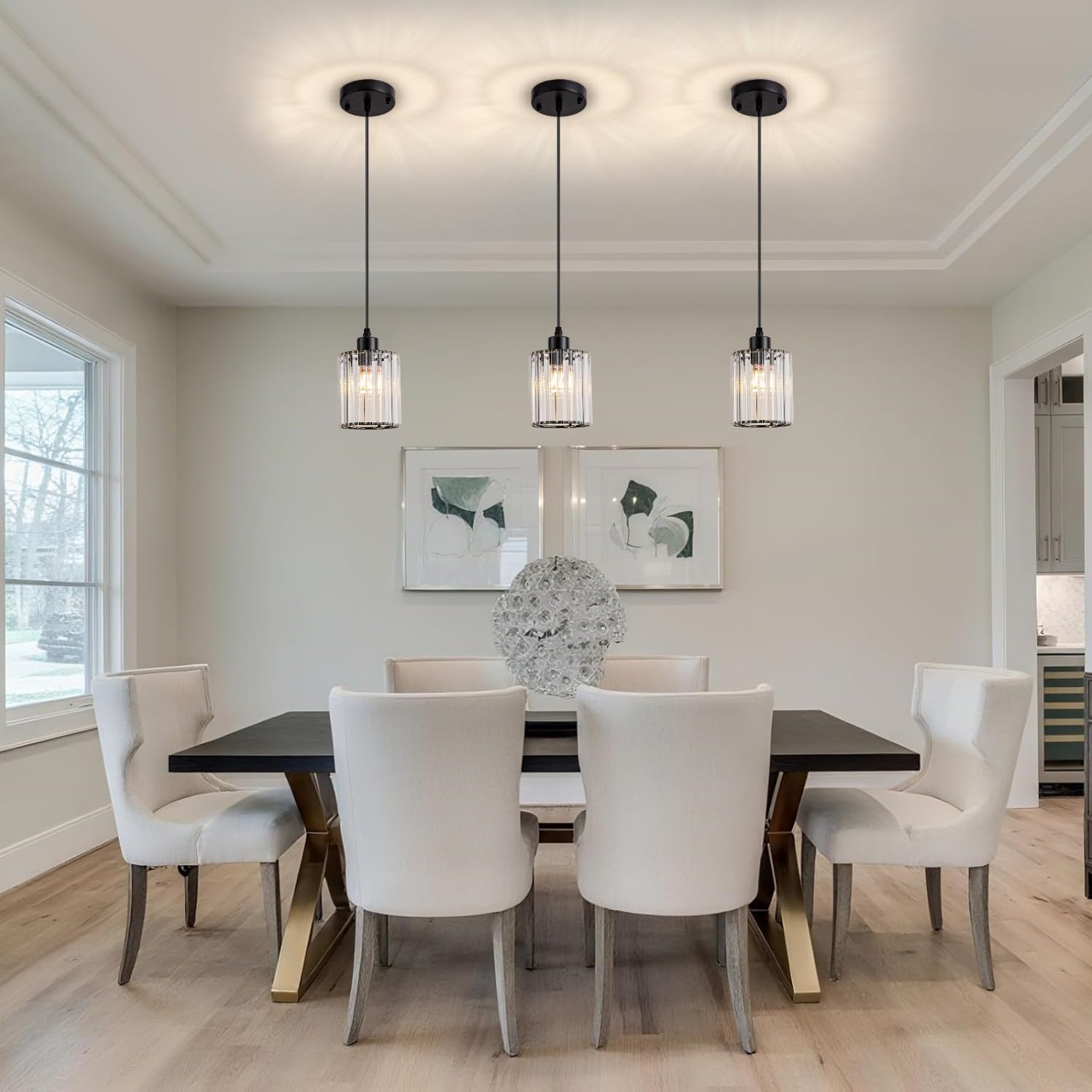 3 Pack Black Pendant Light, Modern Crystal Mini Chandeliers Farmhouse Vintage Rustic Pendant Lighting Fixtures for Kitchen Island Dining Room Bedroom