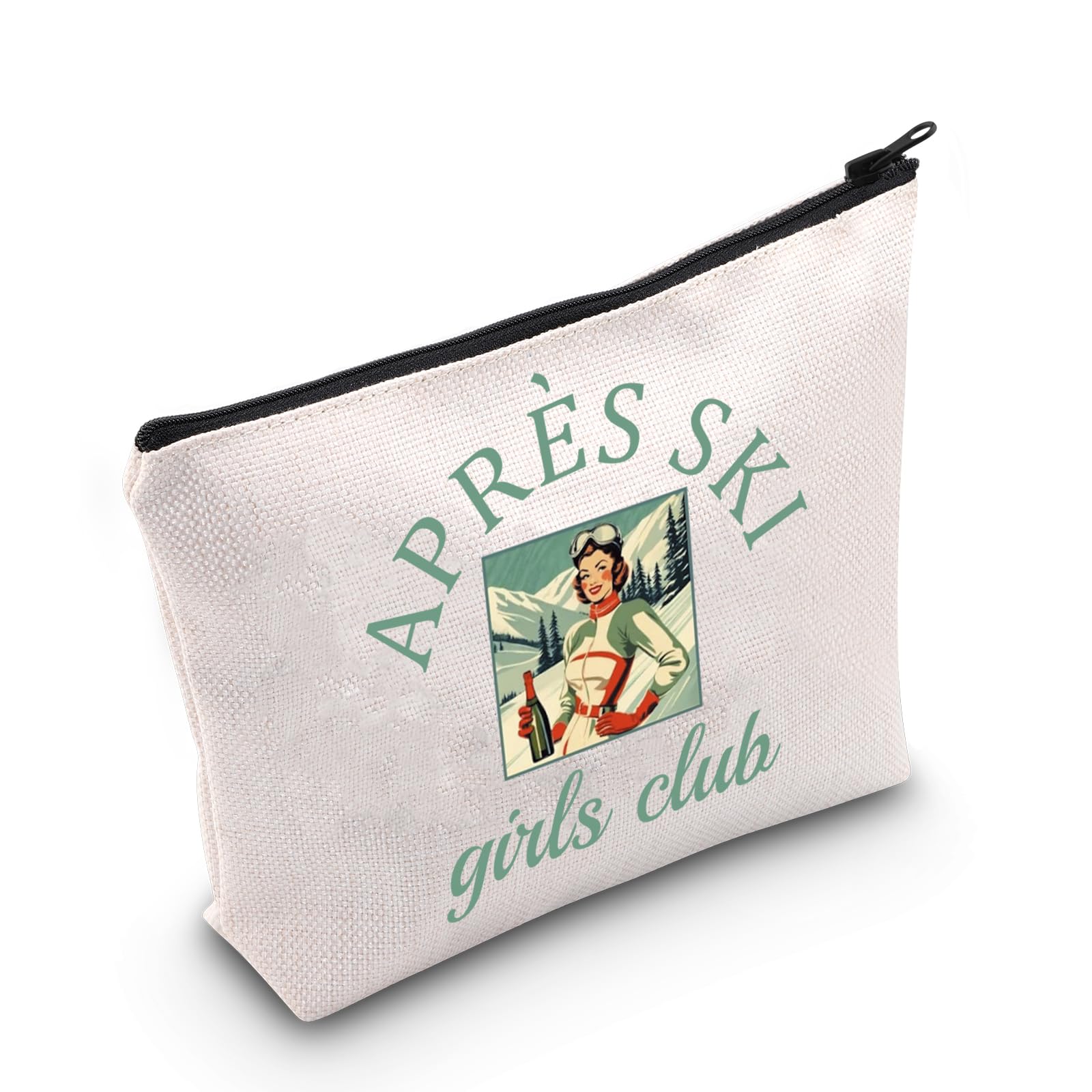 Winter Sports Lover Gift Vintage Ski Girls Weekend Skiing Zipper Pouch Makeup Bag (Apres Ski EU), 9.2 x 6.8 x 2 inches
