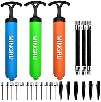 MINGRU 8'' Portable Ball Pump with Needles, Nozzles & Flexible Hose - Basketball, Soccer, Volleyball Inflator