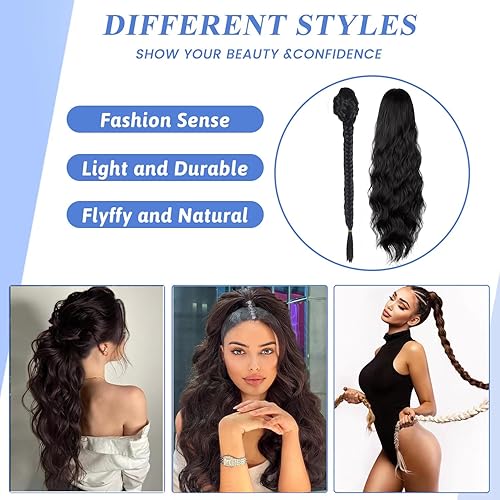 Miniatura 2 de TBOAD Cola de caballo trenzada para mujer, extensión de cola de caballo trenzada de 24 pulgadas de largo, extensión de cabello con clip con cordón