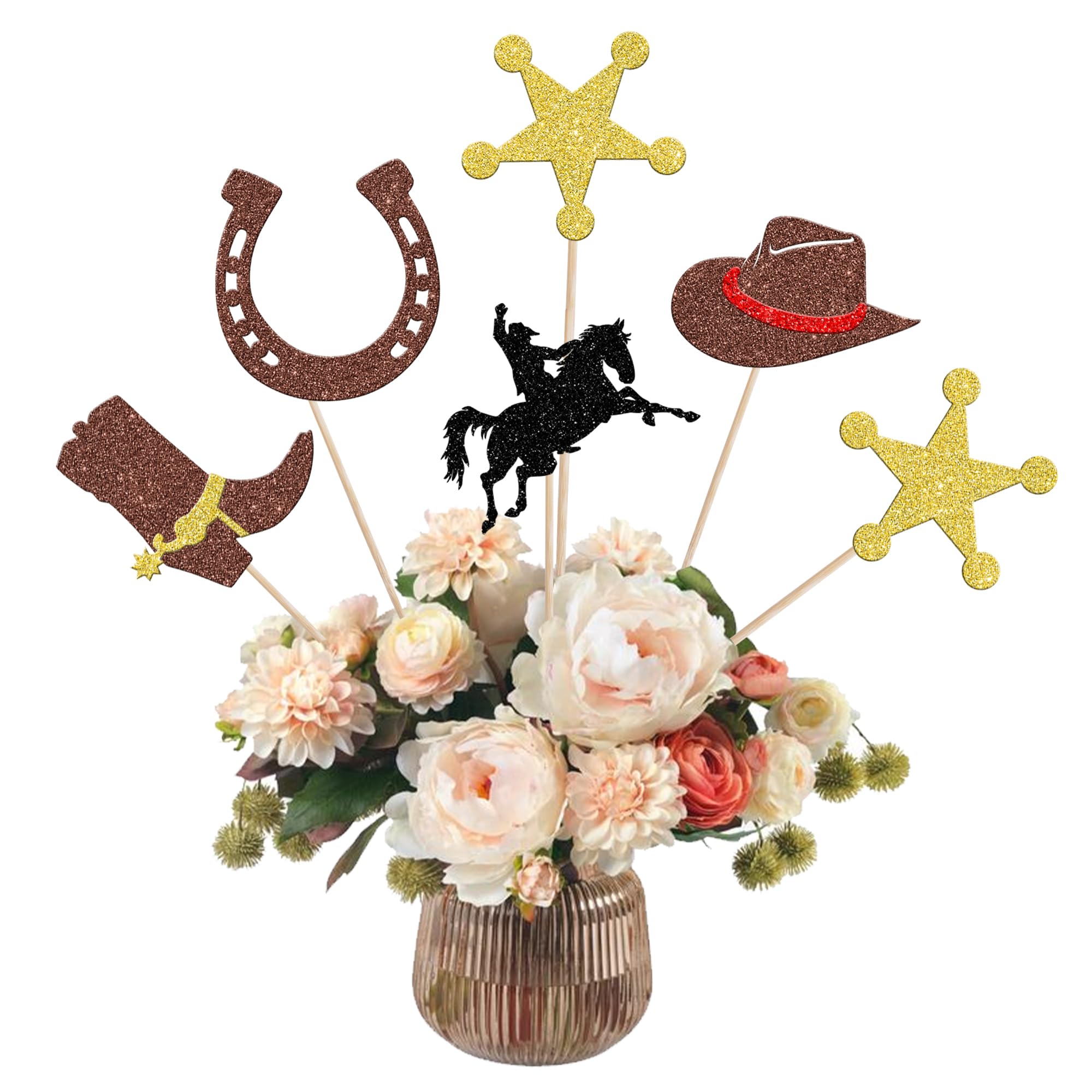 15 PCS Cowboy Centerpiece Sticks HorseShoe Cowboy Hats Boots Table Flower Centerpieces Sticks Western Cowboy Theme Floral Decorations for Western