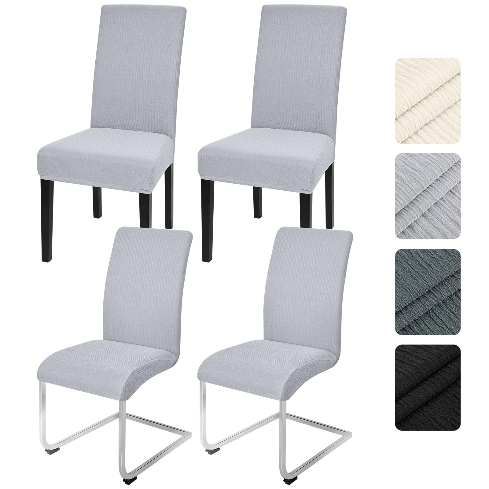Alishomtll Dining Chair Covers Set of 4, Universal Fit Stretch Spandex Chair Slipcovers, Washable Removable Chair Protector for Dining Room Kitchen Banquet Wedding Party (Light Grey, 4psc)
