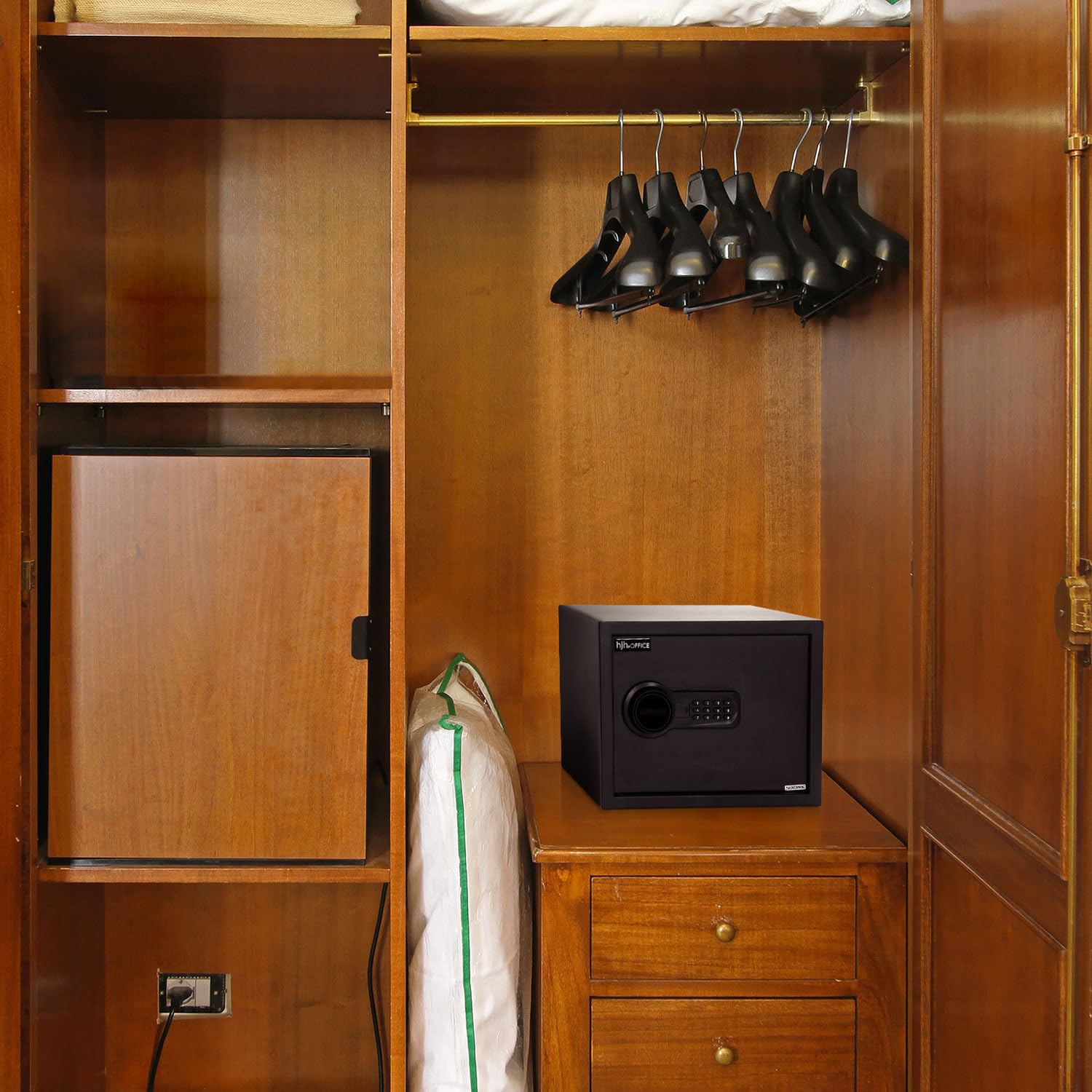 hjh OFFICE Cassaforte con serratura a combinazione 27 L SAFE COMPACT in acciaio nero, 30 x 38 x 30 cm, 830037