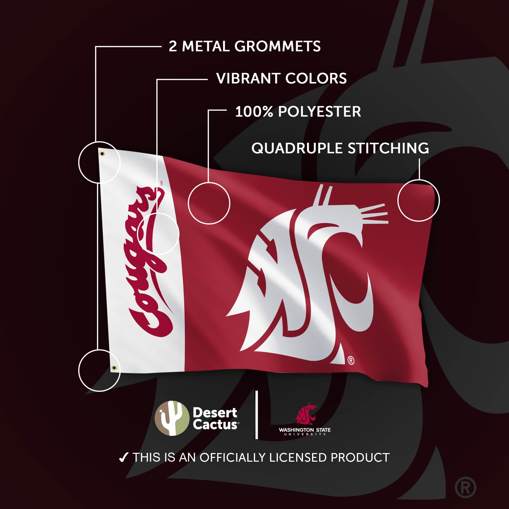 Washington State University Flagge – 0,9x1,5 M, 100% Polyester, Desert Cactus
