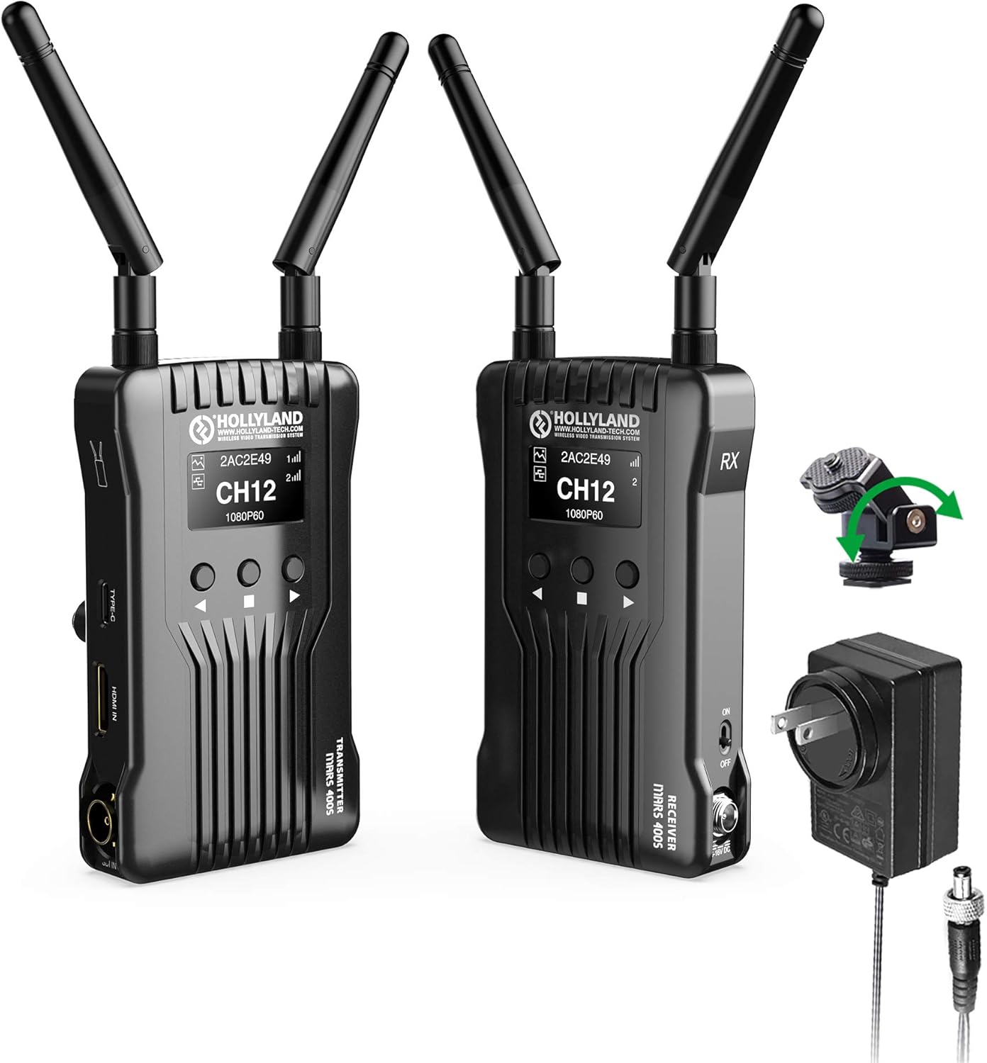 Hollyland Mars 400 1080P Wireless Dual HDMI Video Transmission System, 400ft iOS & Android App Monitoring with 3 Scene Modes, OLED Display for Vlog, Live Streaming, Multi-Camera Production