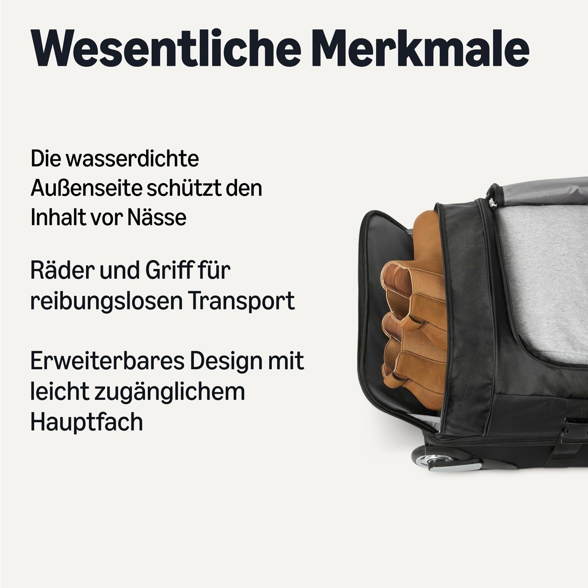 Amazon Essentials Reisetasche mit Rollen, 76,2cm, Aufgabegepäckgröße, Erweiterbar, mit Schuhfach und Teleskopgriff, Schwarz