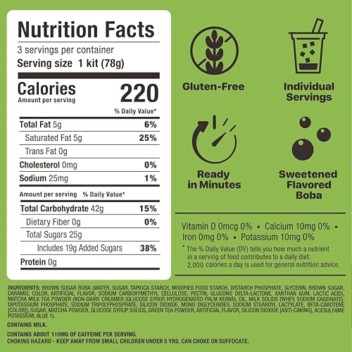 Miniatura 2 de Matcha Latte Instant Bubble Pearl Matcha Milk Tea Kit con auténticas perlas de tapioca de azúcar morena, listo en menos de un minuto, popotes de