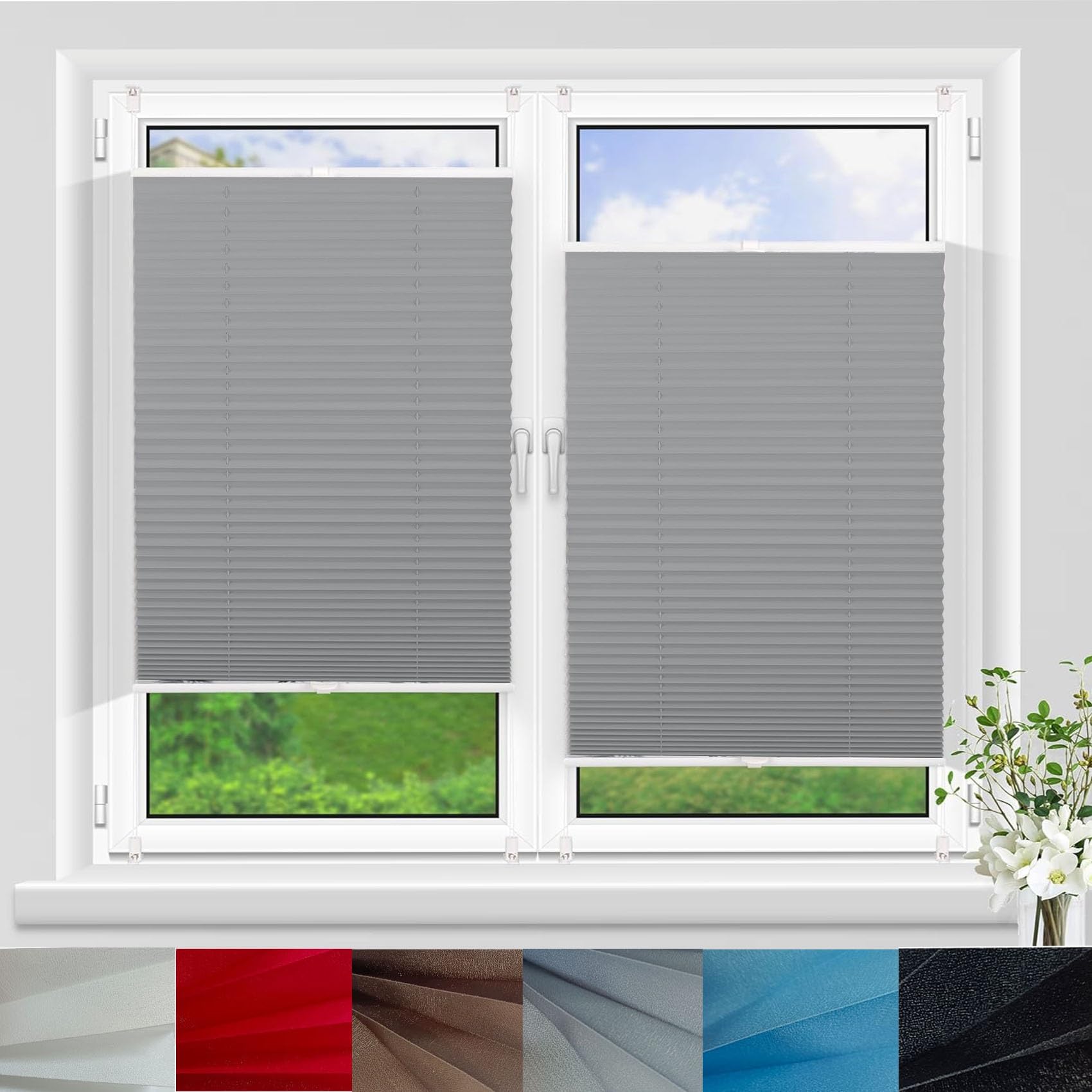 Custom Pleated Blind with NO Drilling 50 x 220 cm No Drill Stick on, Easy Fit No Drill Blinds Instant with Clips Privacy Protection for Bedroom,Kitchen,Bathroom, Light Grey