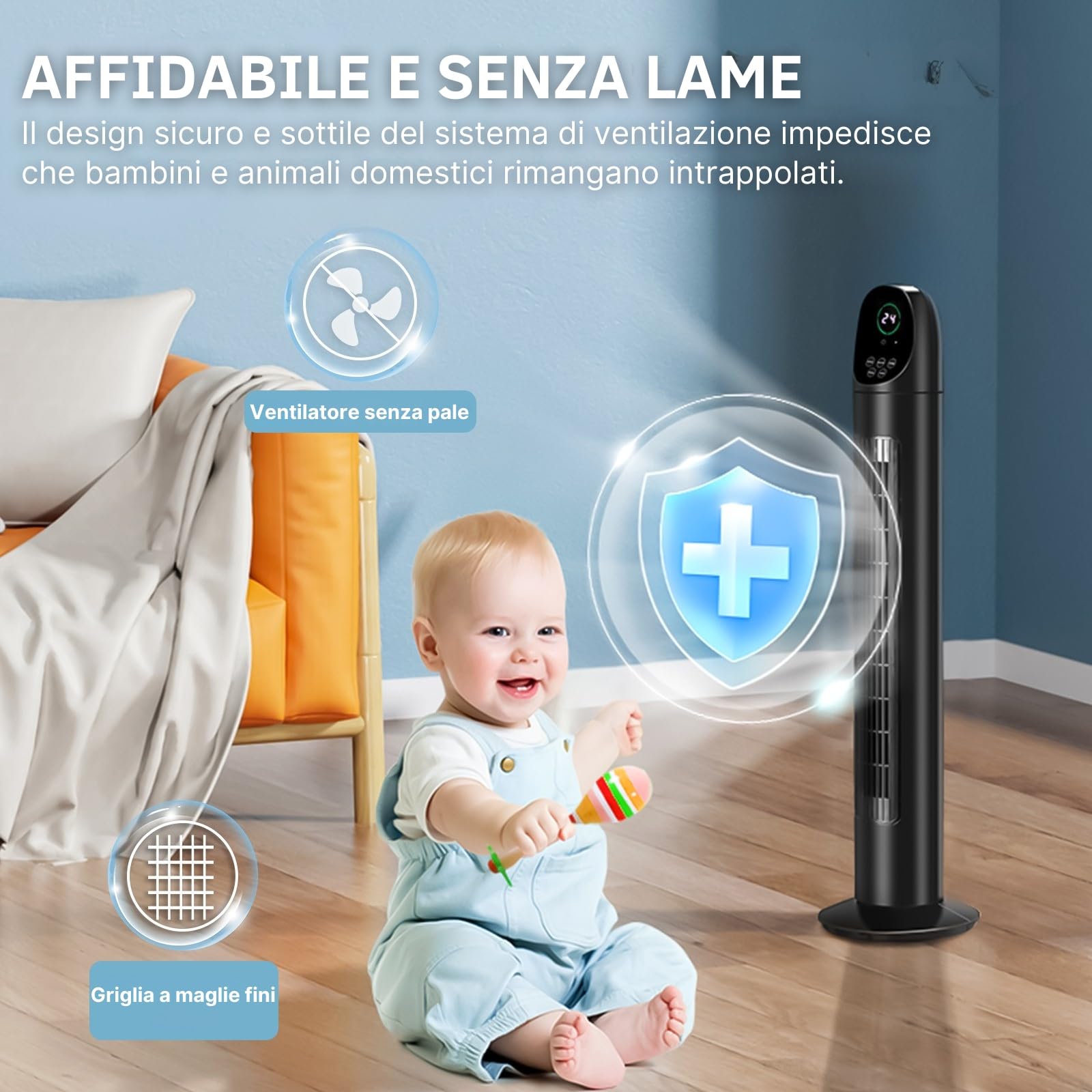 LEADZM Ventilatore a Torre 86cm 34 Pollici 50W, Oscillazione 80°, Timer 9 Ore, 25dB Silenzioso, 3 Velocità e Modalità, Con Telecomando, Ventilatore a Colonna per Casa e Ufficio (Nero 1)