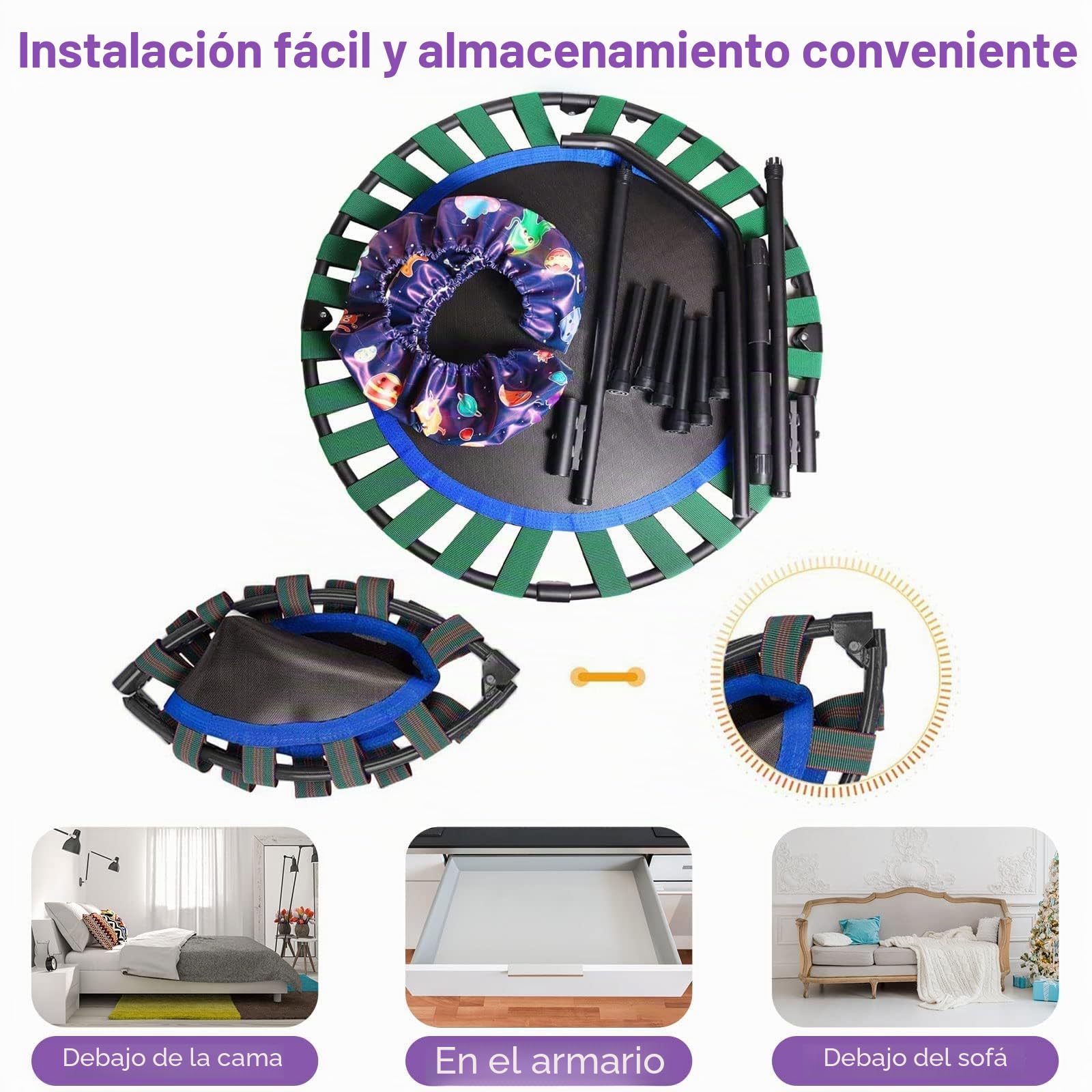 Mini Trampolín para niños de 91 cm para Interiores y Exteriores con asa Ajustable y Cubierta Acolchada de Seguridad,Plegable para Que los niños Pequeños Jueguen y Hagan Ejercicio