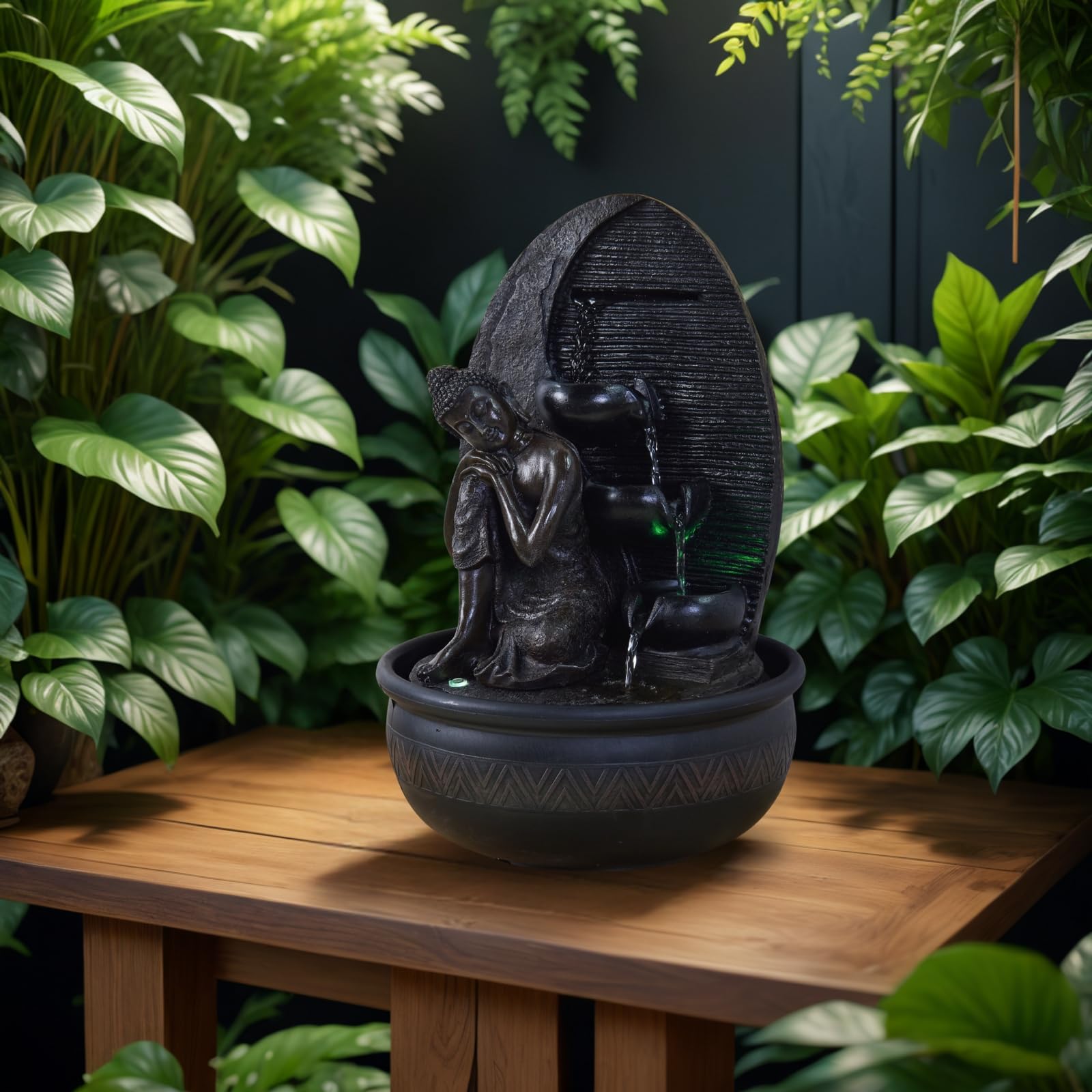 Zen'Light - Fontana Buddha Grace, in resina/bronzo, 26 x 26 x 40 cm