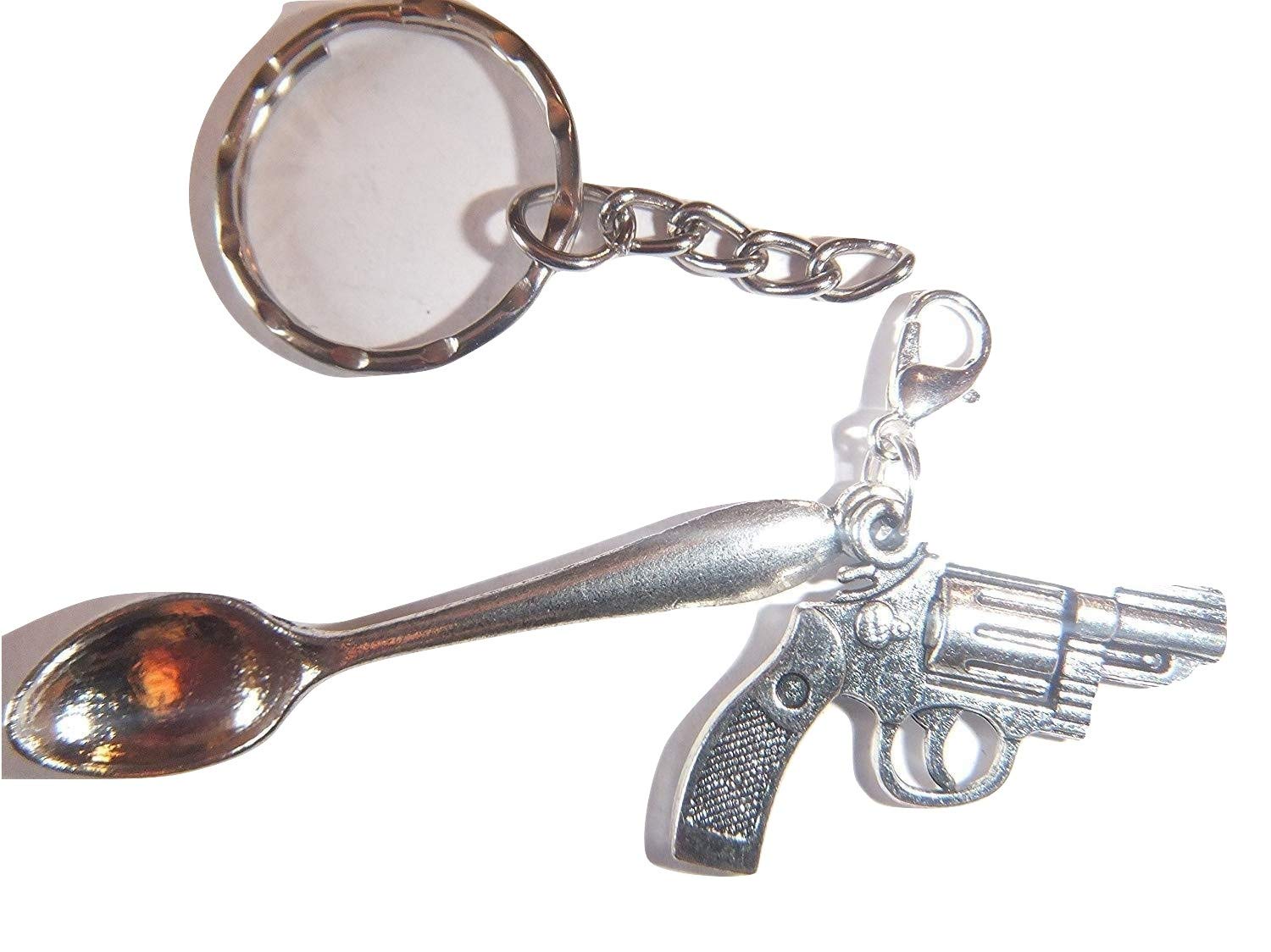 Starfish Records Detachable Gangsta' Gangster Gun Mini Spoon Keyring Spoonie Keychain Handgun Keyring Hand Gun Bag Charm
