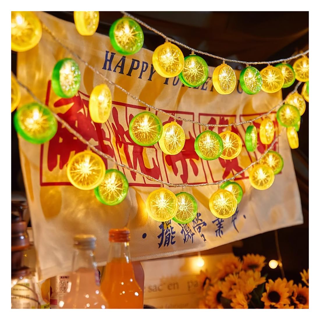 CAKERS Luz Ambiental Colgante|Cadena De Luces De Hadas Creativas|Luces LED De Alambre De Cobre Blanco Cálido Para Decor De Fiestas/cumpleaños/bodas/Navidad,Rodajas De Limón,10m(32,8 Pies)-80 LED-USB