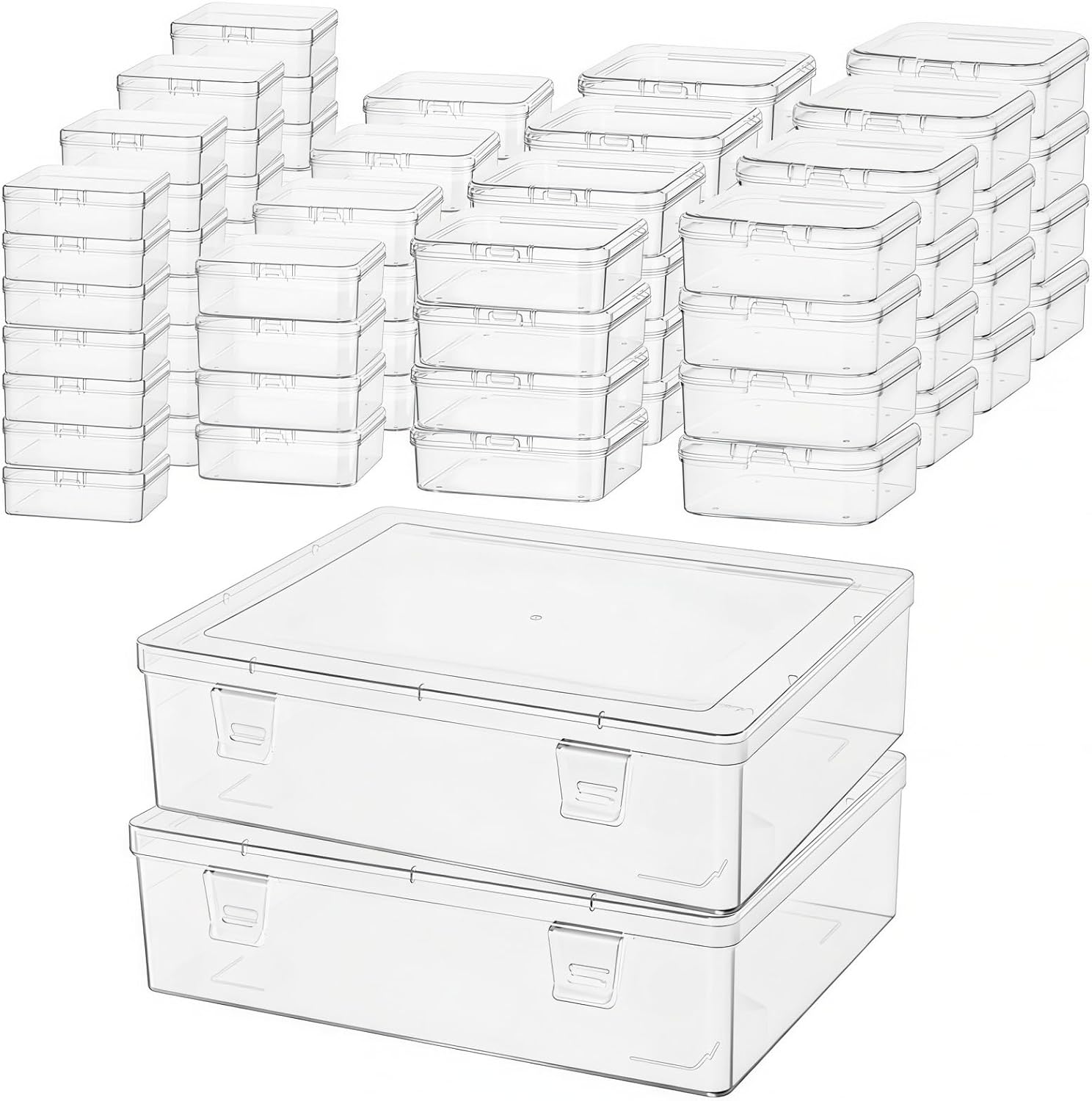 Goodma Small Bead Organizers, 78 Pieces Mixed Sizes Plastic Storage Cases Mini Clear Containers Transparent Rectangle Craft Supply Boxes with Hinged Lid