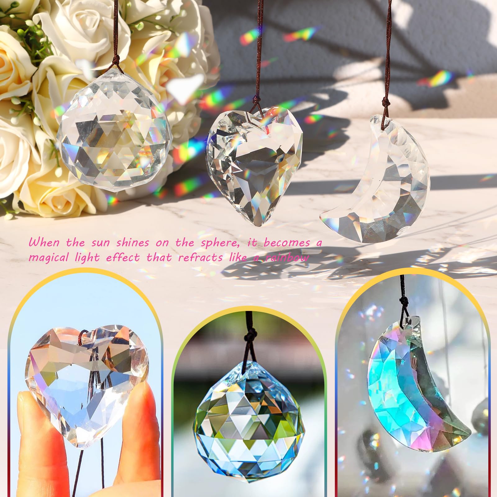 Colgante de Bolas Atrapasoles 3Pcs Bola de Cristal Prisma Decoración para Ventanas, Hogar, Oficina, Jardín