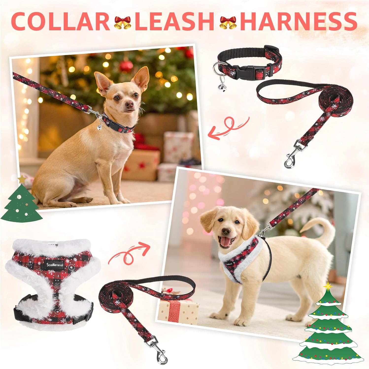 SCENEREAL Dog Christmas Harness Collar and Leash...