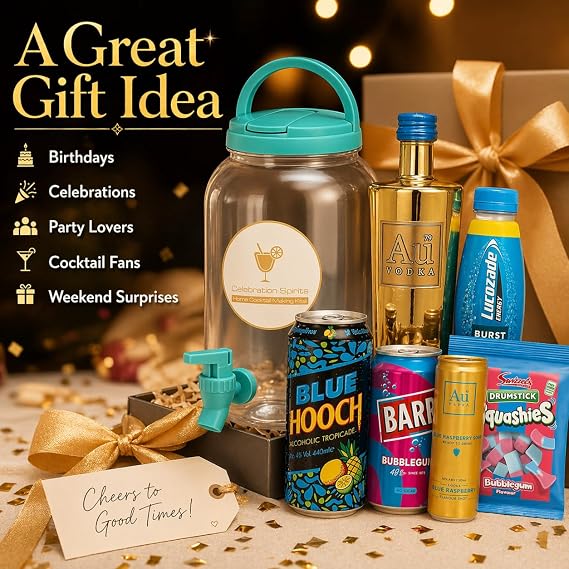 Celebration Spirits ChugJug XL Blue Raspberry Flavour | Home Cocktail Making Kit | 3L Drinks Dispenser with Tap