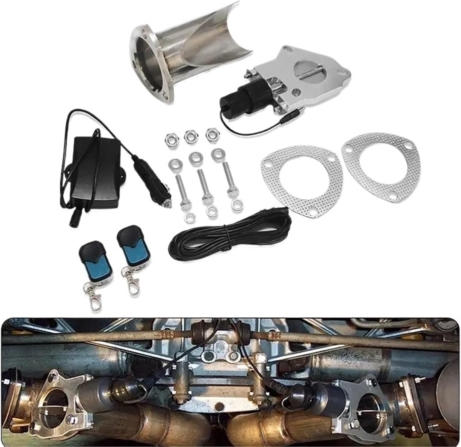 なターボブローオフスプリッター 電動ステンレス製排気システム排気カットアウトバルブ（リモコン付き）排気カットアウトパイプ ブローオブ