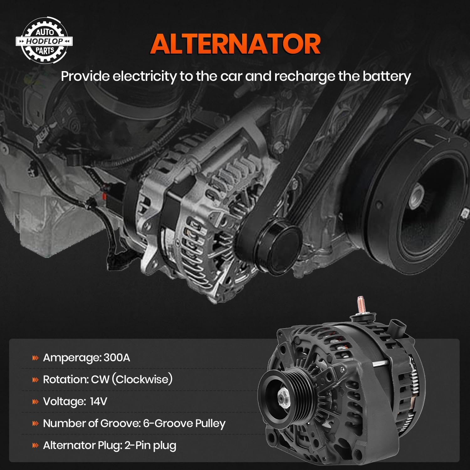 15093928 14V 300Amp High Output Alternator Compatible with Cadillac Escalade & Chevy Avalanche Suburban Tahoe & GMC Yukon 2007-2011 & Hummer H2 2008-2009, 4.3/4.8/5.3/6.0/6.2/6.6L 15857608 15905871