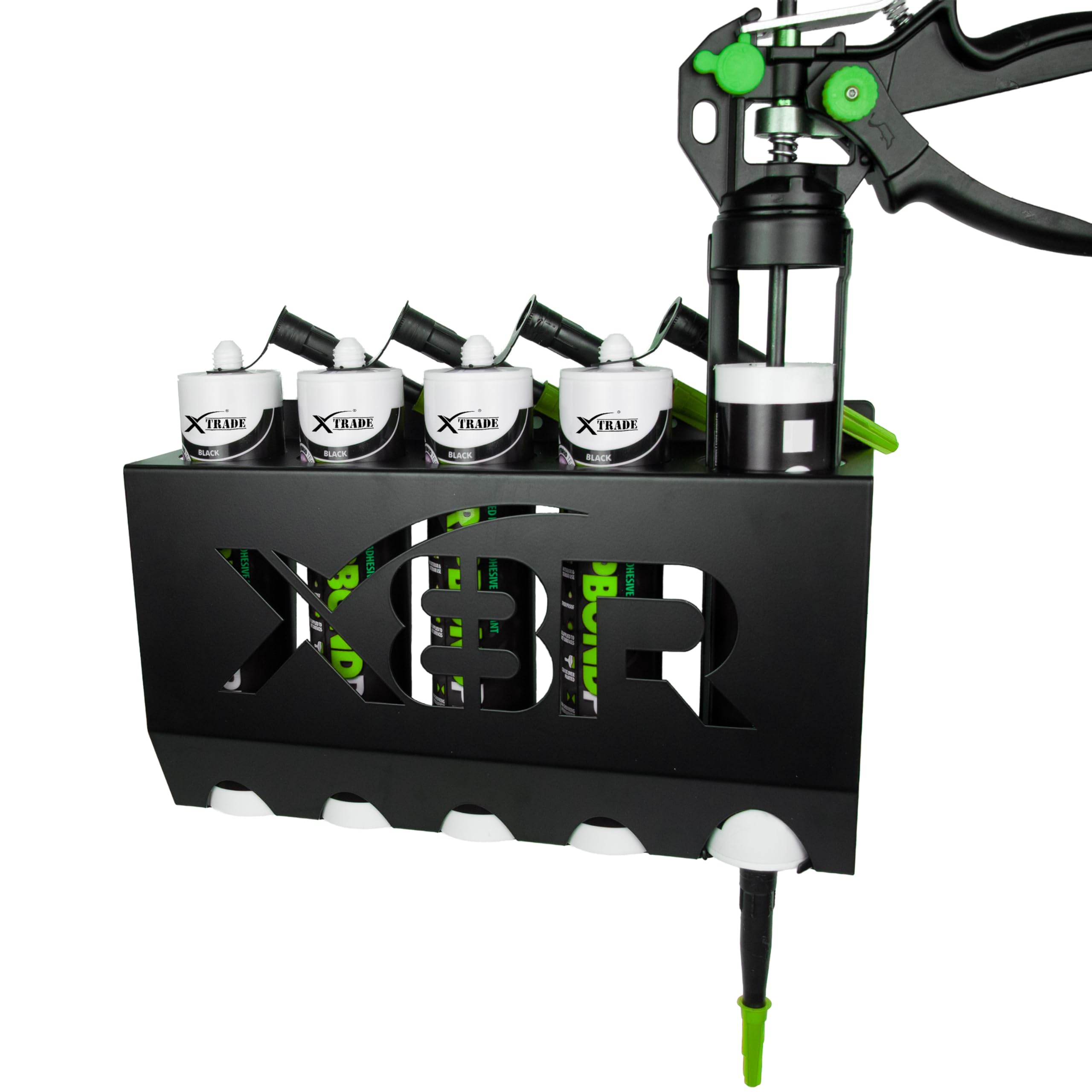 X Black Silicone Tube, Caulk Tube Caulking Gun Wall Mounted Metal Holder. Wall Mountable Storage. Ideal For Van Racking, Workshop