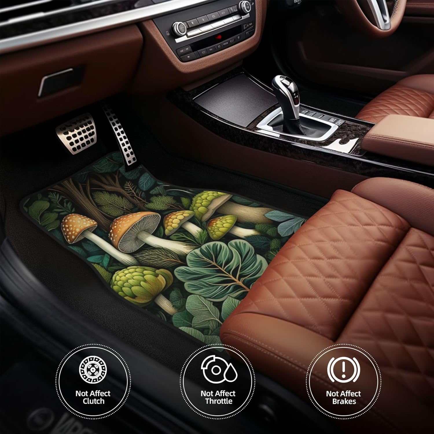 Cute Art Print Mushroom Car Floor Mats-Double Layer Thick Fabric Front Mats With Non-Slip Rubber Backing–Stylish & Durable Automotive Car mats Liners For Suv/Sedan–Easy Clean, Decor Fits Most Vehicles - Image 3