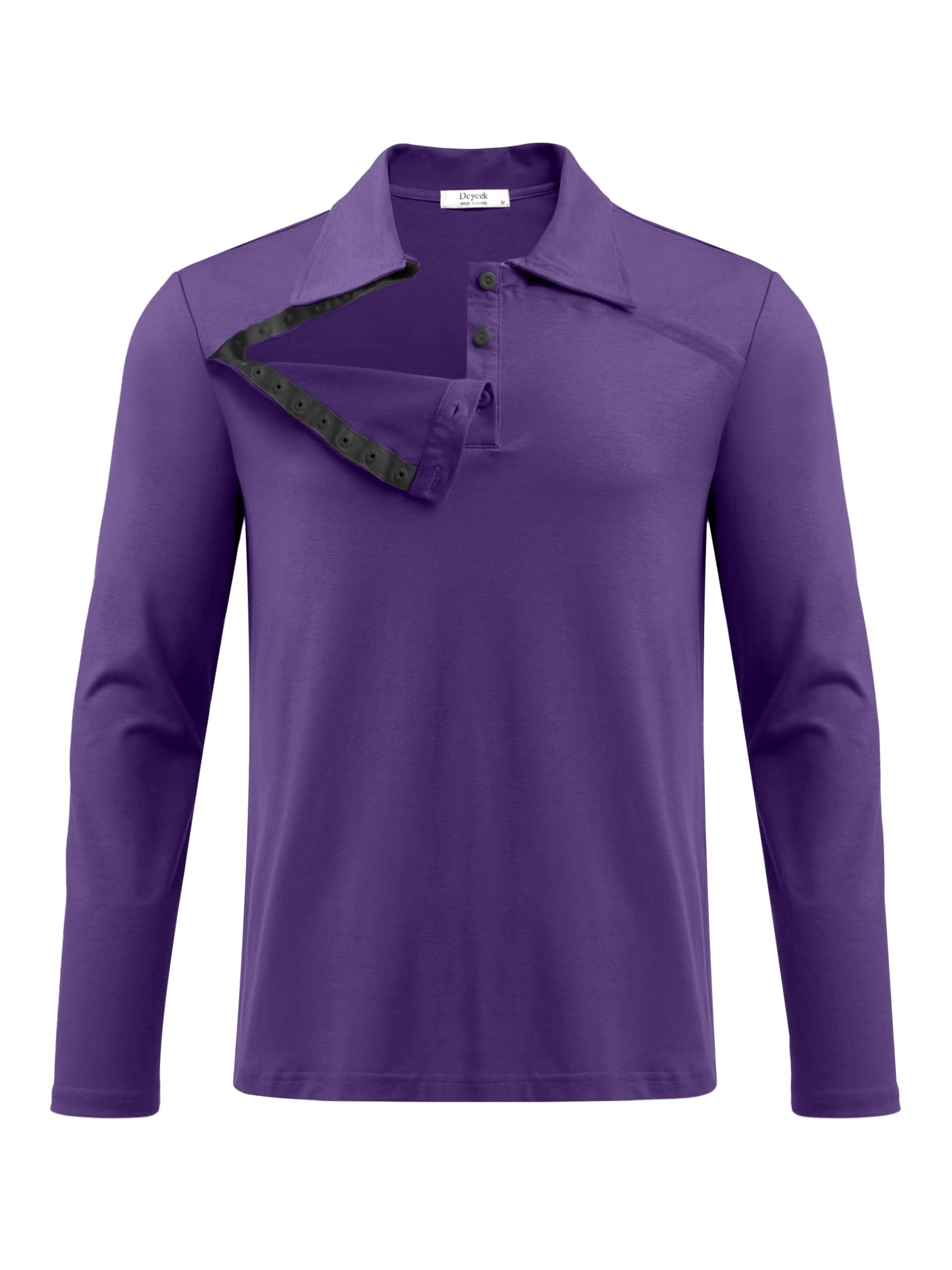 Deyeek Unisex Rotator Cuff Chest Recovery Shirts - Full Snap Long Sleeve Shirts for Post Surgery, Dialysis & Chemo Port Patients